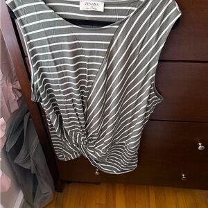 Zenana Outfitters Green and White Striped Tank Top
